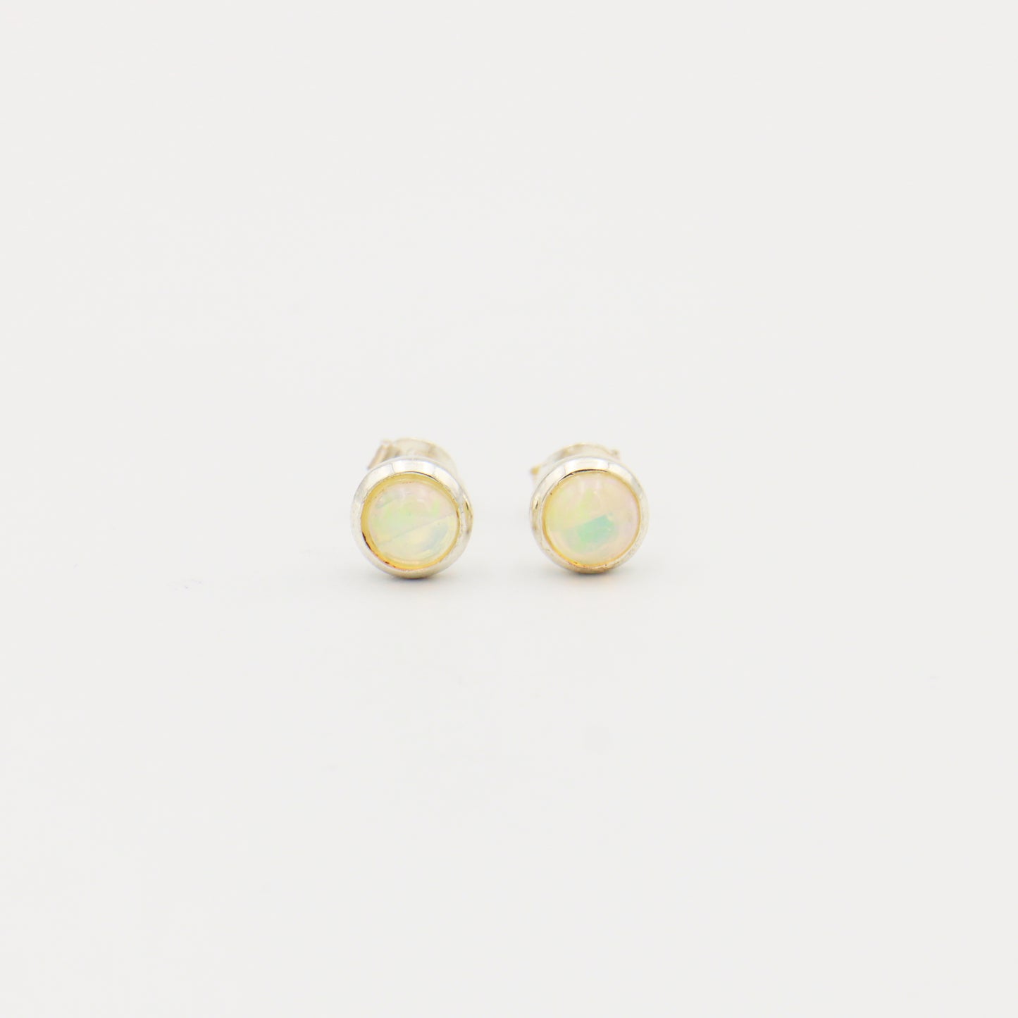 Ethiopian Opal Round Bezel Sterling Studs