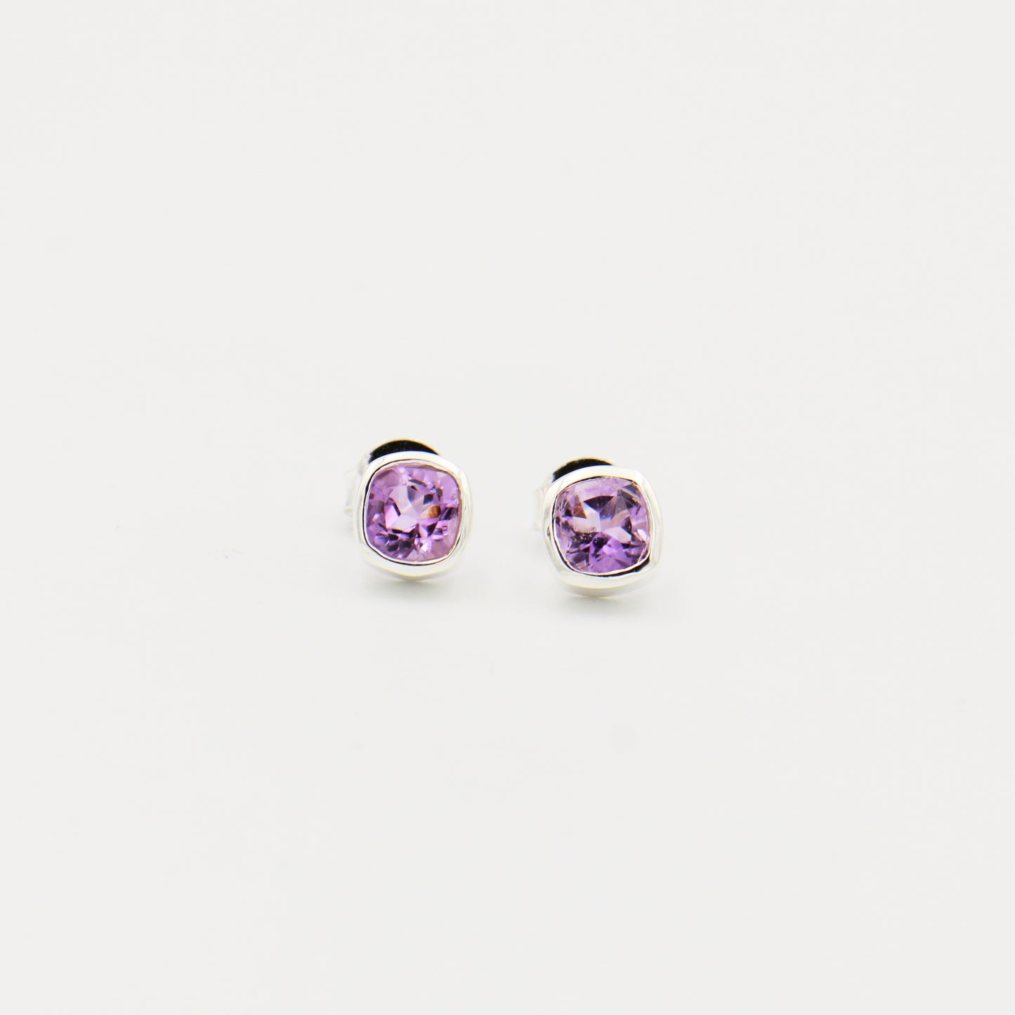 Amethyst Cushion Sterling Bezel Studs 6mm