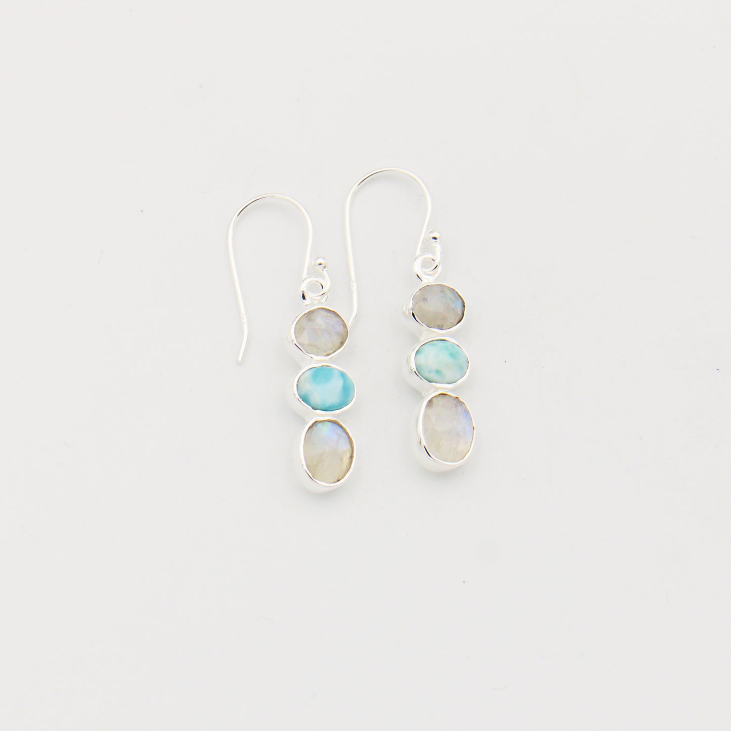 Larimar & Moonstone 3-Stone Sterling Earrings
