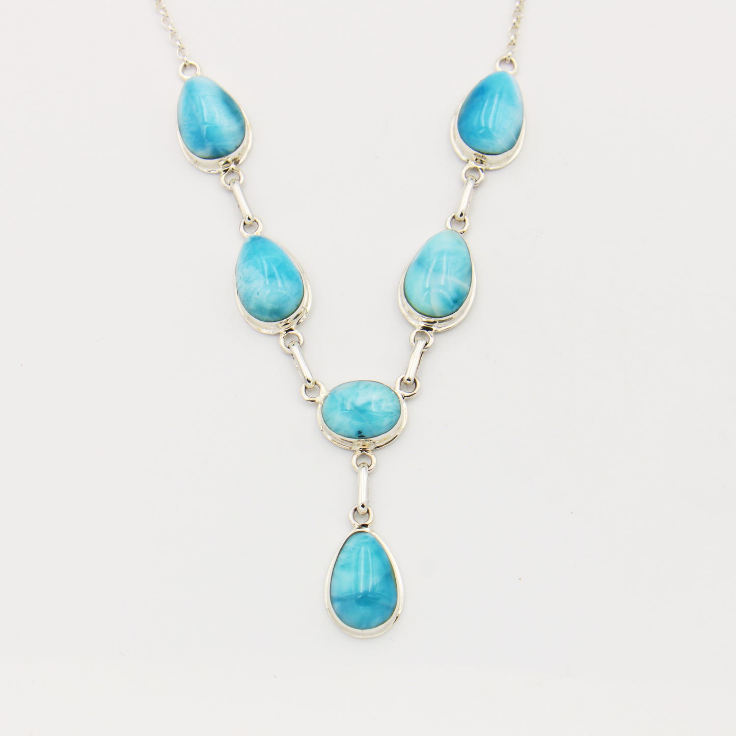 Larimar Six Pears Sterling Silver Necklace 17"