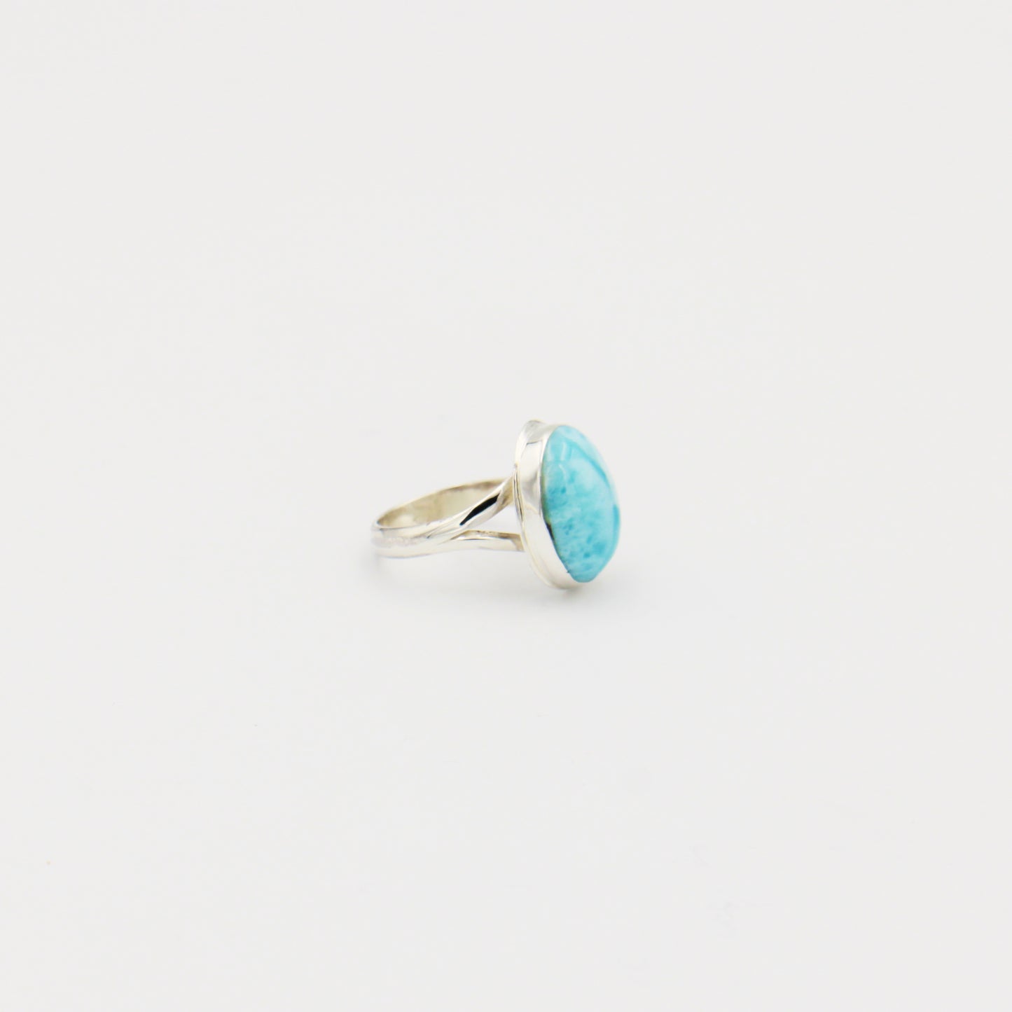 Larimar Oval with Split Shank Sterling Ring Size 7