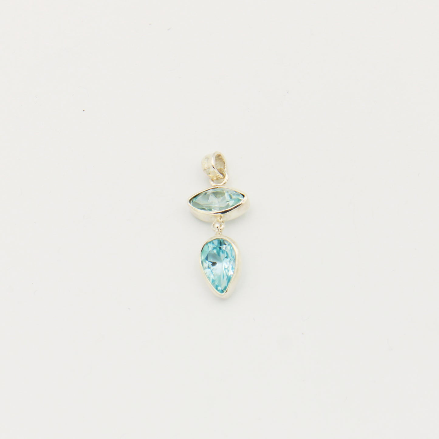 Aquamarine 2 Stone Sterling Silver Drop Pendant