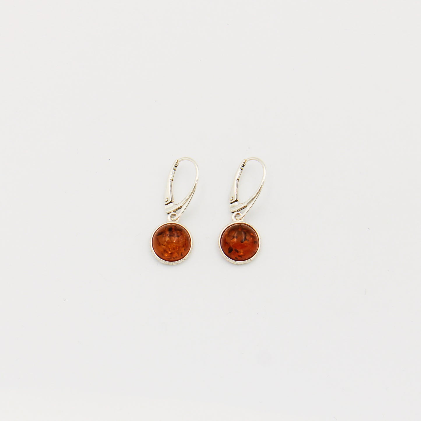 Amber Round Sterling Textured Bezel Earrings