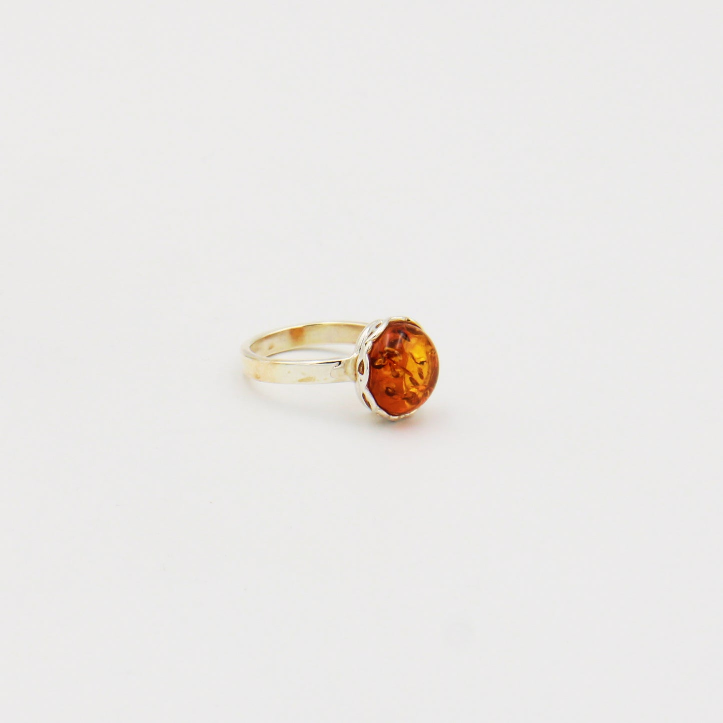 Amber Round Sterling Lattice Bezel Ring Size Adj