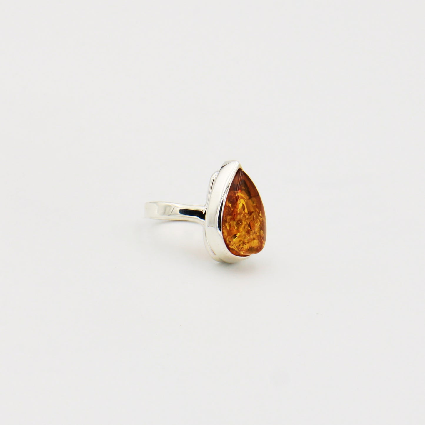Amber Pear Sterling Ring Size Adj
