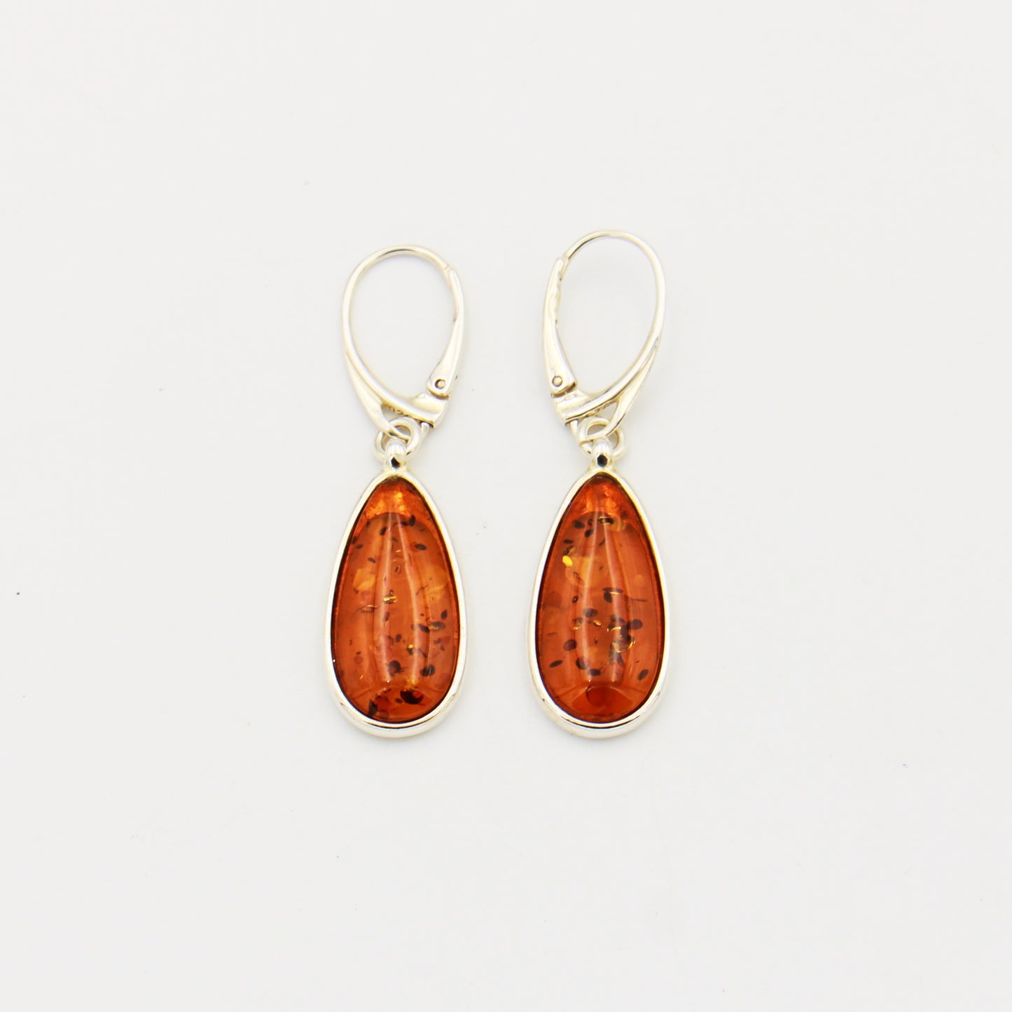 Amber Long Pear Sterling Drop Earrings