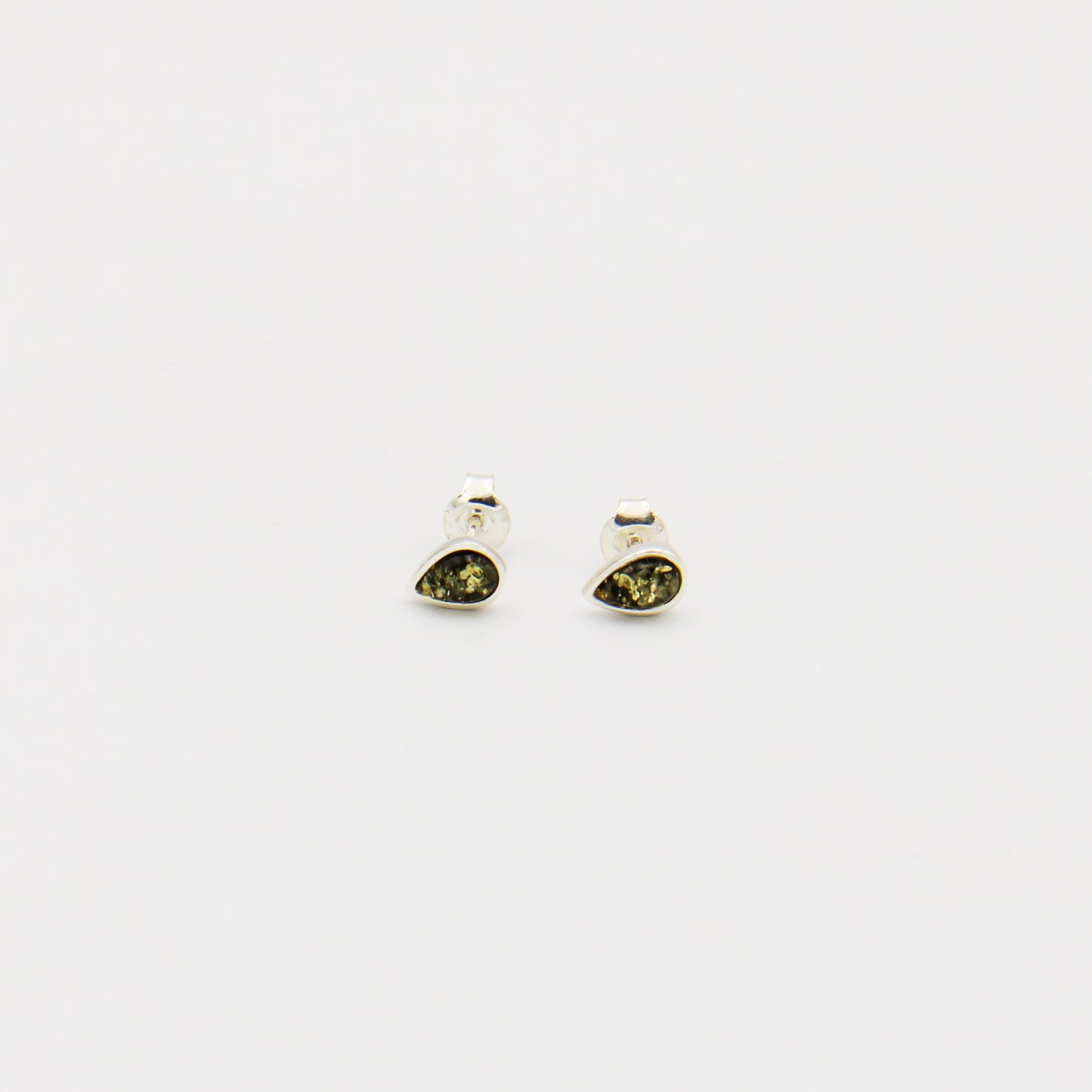 Green Amber Pear Sterling Studs 7mm