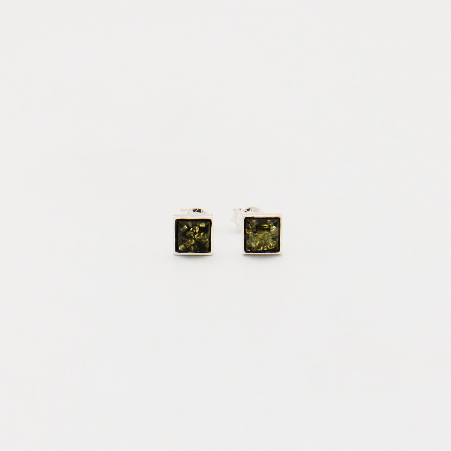 Green Amber Square Sterling Studs 6mm