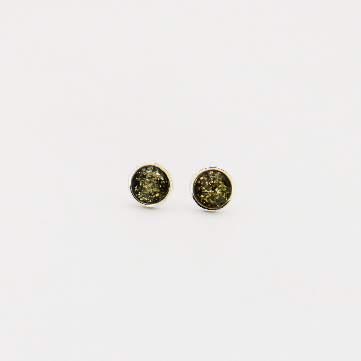 Green Amber Round Sterling Studs 8mm