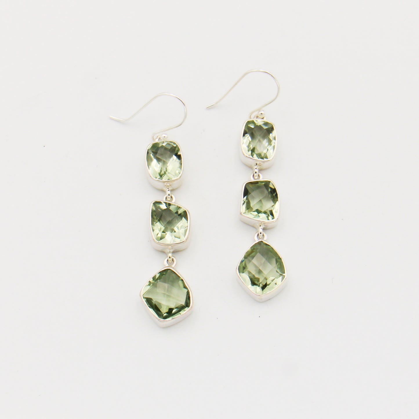 Green Amethyst Triple Sterling Earrings