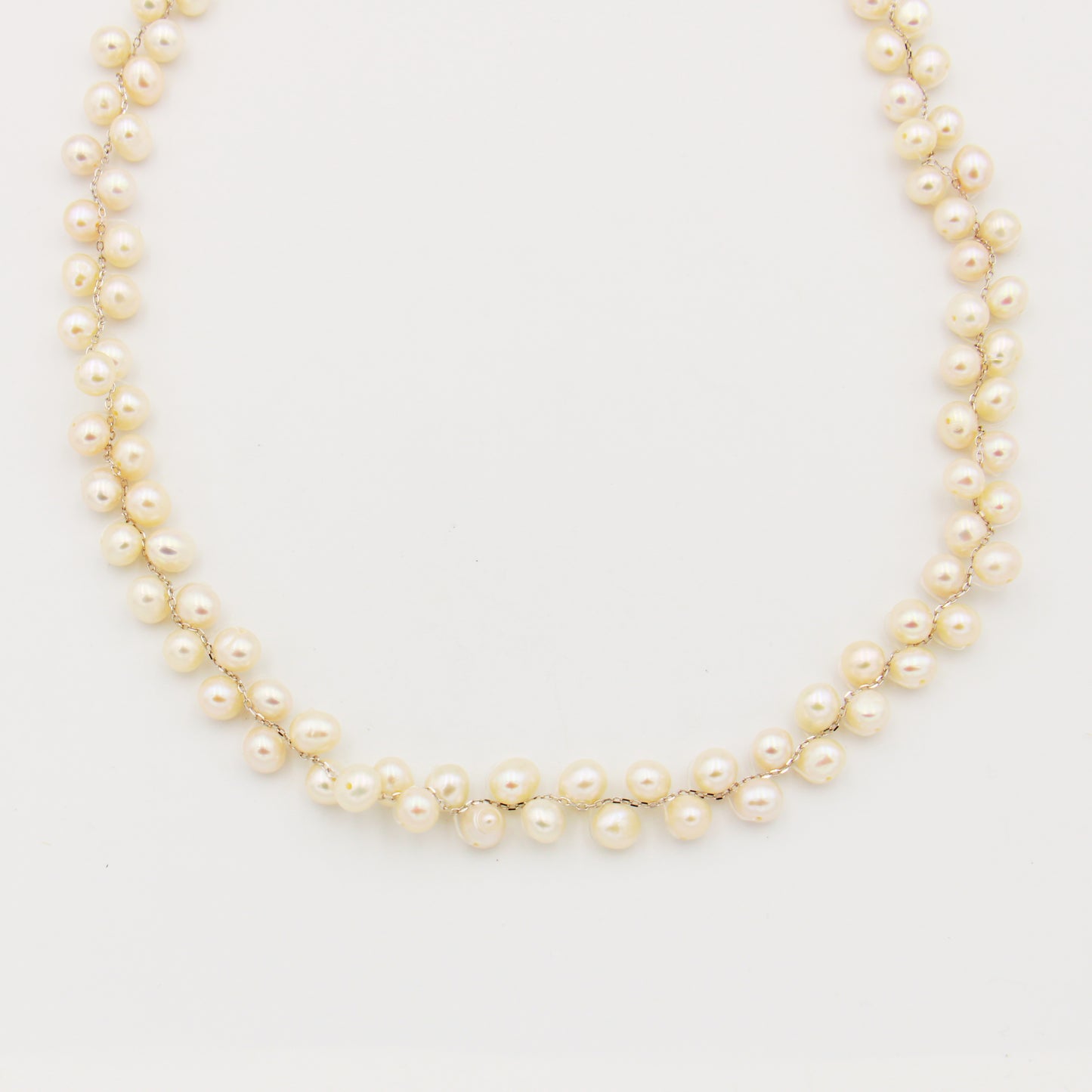 Peach Freshwater Pearl Double Sterling Necklace 18-19"