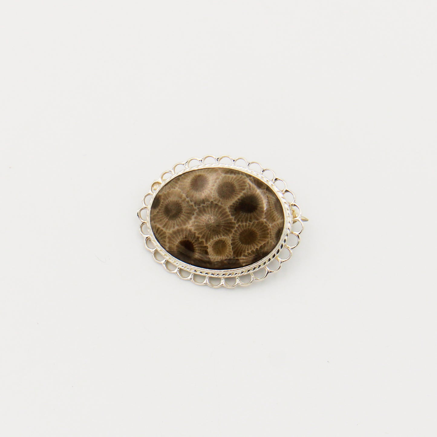 Petoskey Stone Sterling Brooch