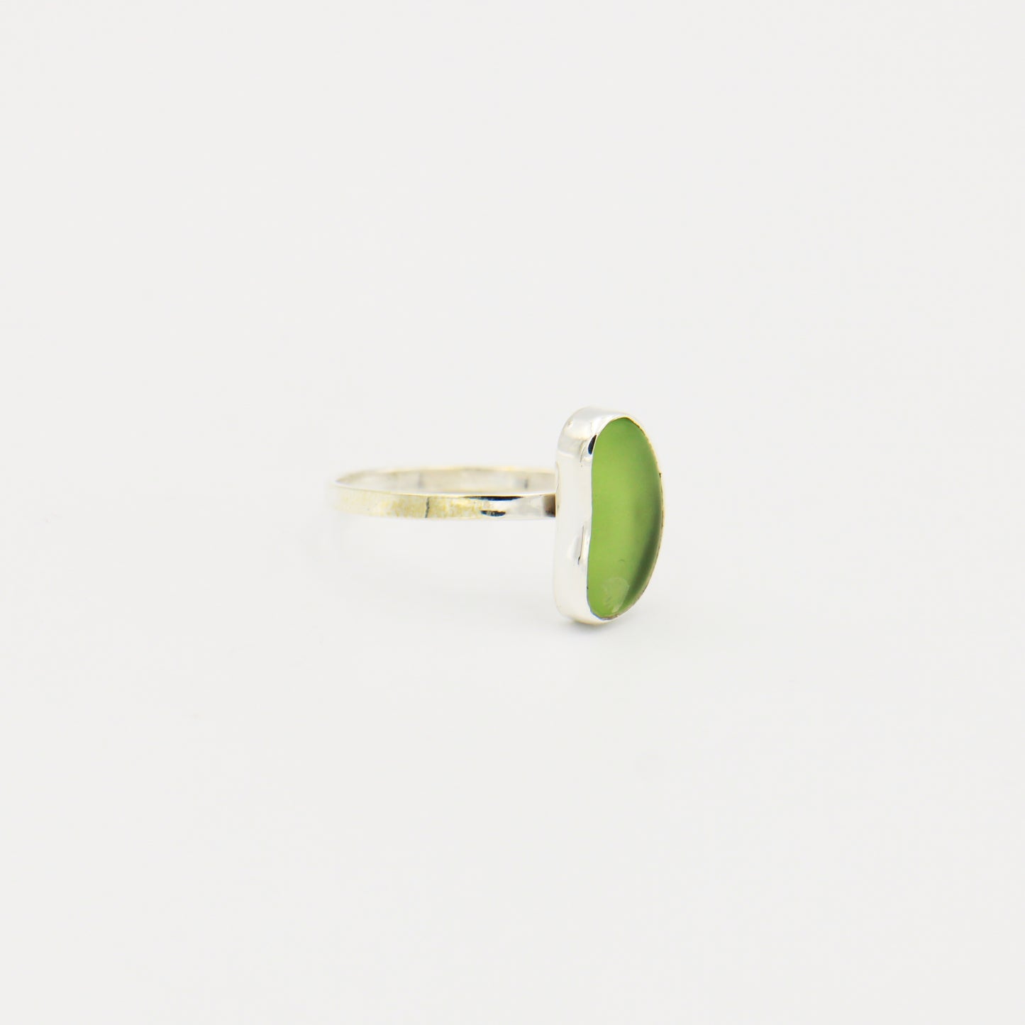 Beach Glass Ice Green Bean Sterling Ring Size 8
