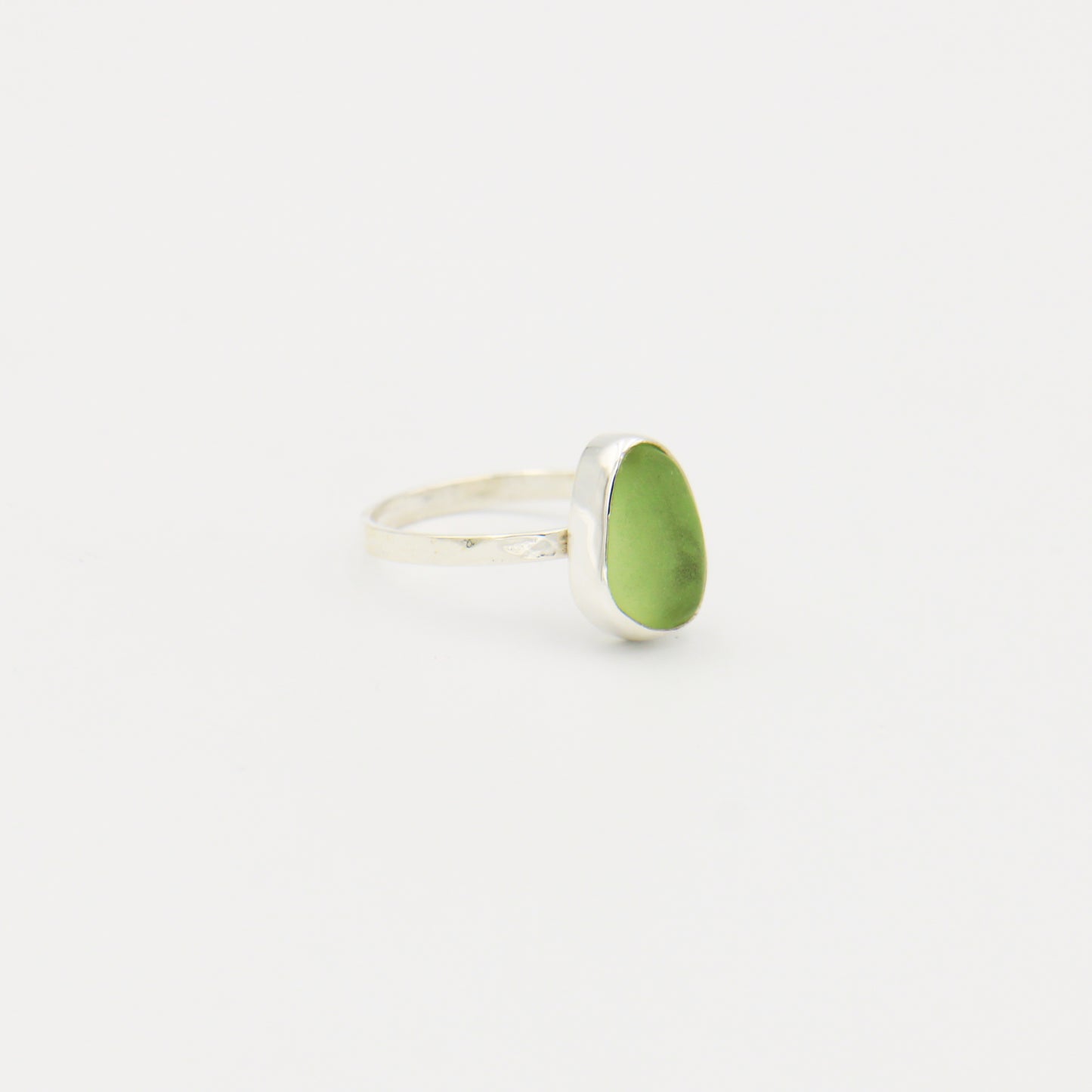 Beach Glass Ice Green Ovoid Sterling Ring Size 7