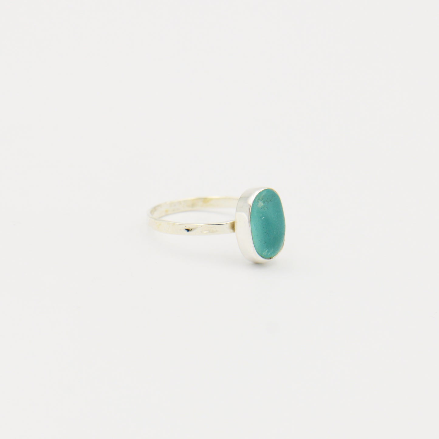 Beach Glass Ice Blue Ovoid Sterling Ring Size 6