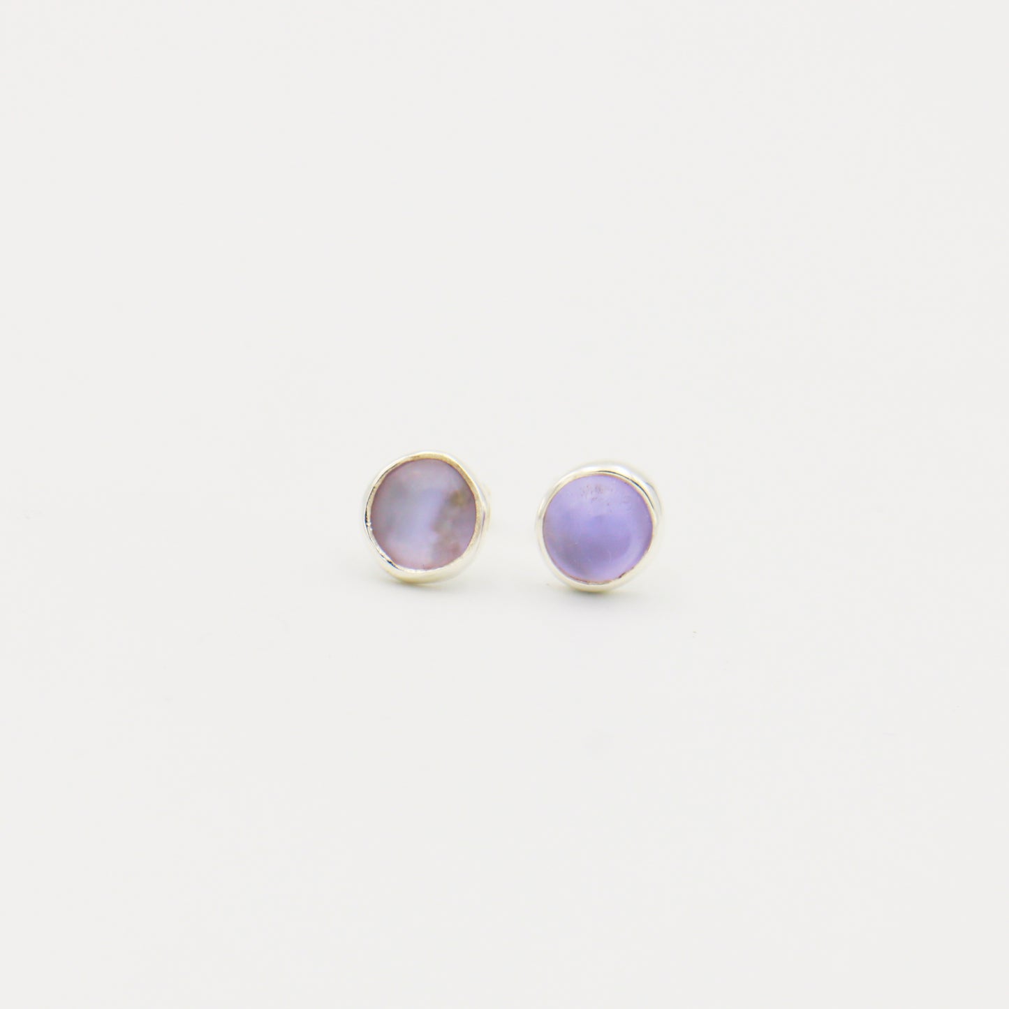 Beach Glass Purple Round Sterling Studs