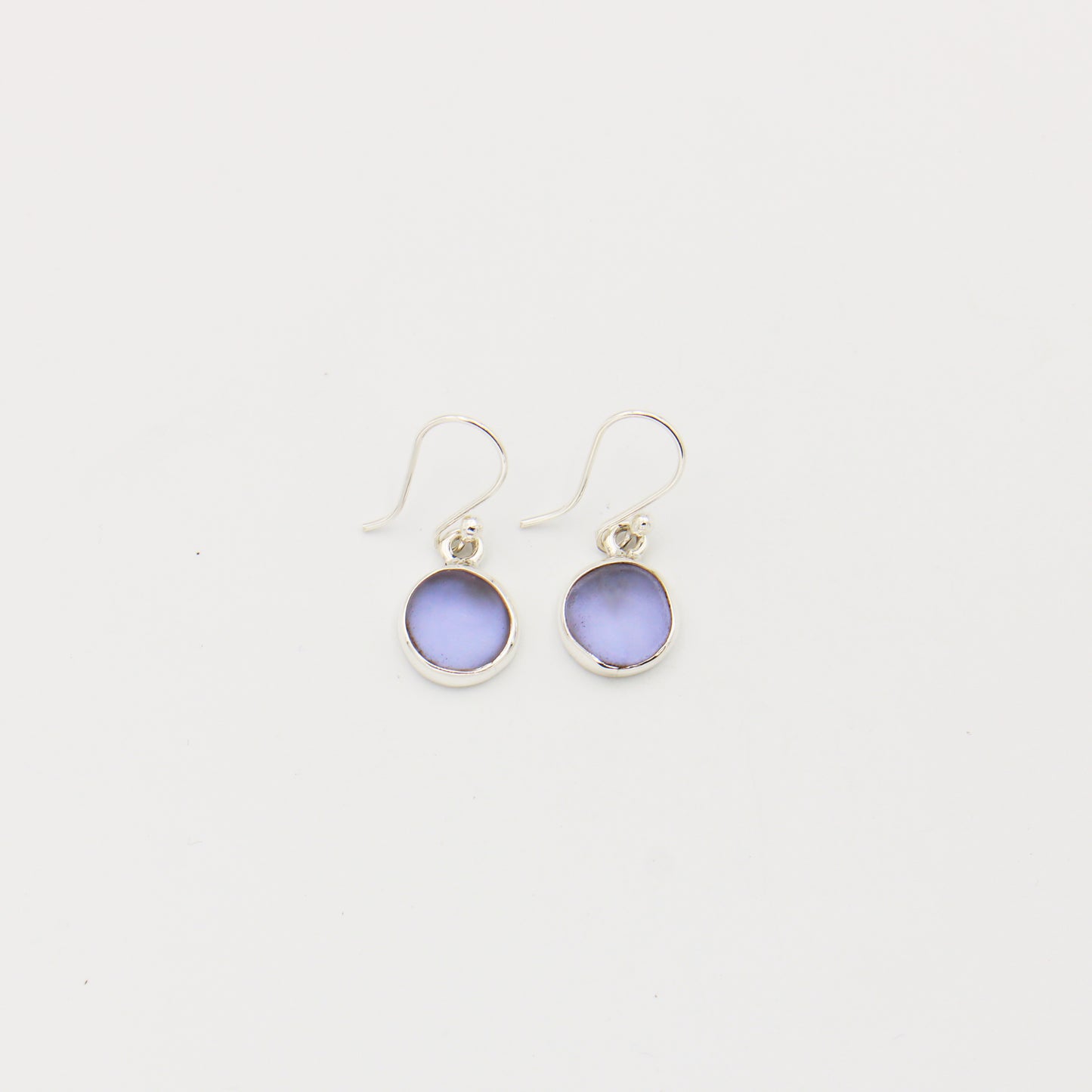 Beach Glass Purple Round Sterling Earrings