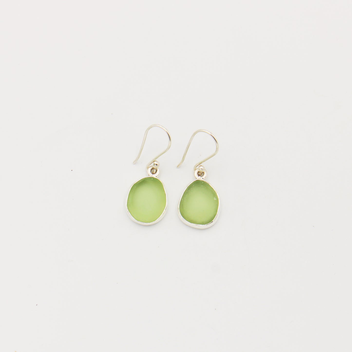 Beach Glass Ice Green Oval Sterling Earrings