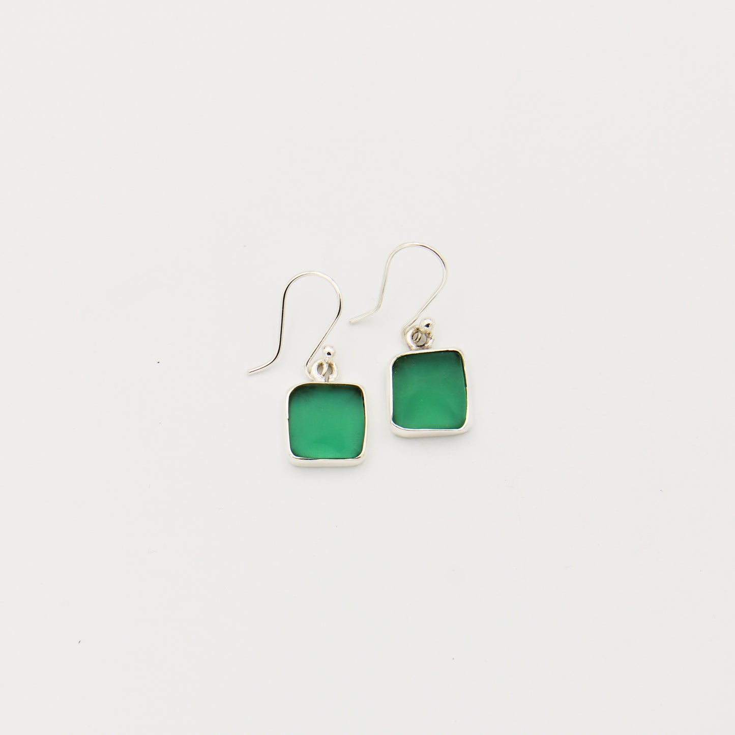 Beach Glass Ice Green Square Sterling Earrings