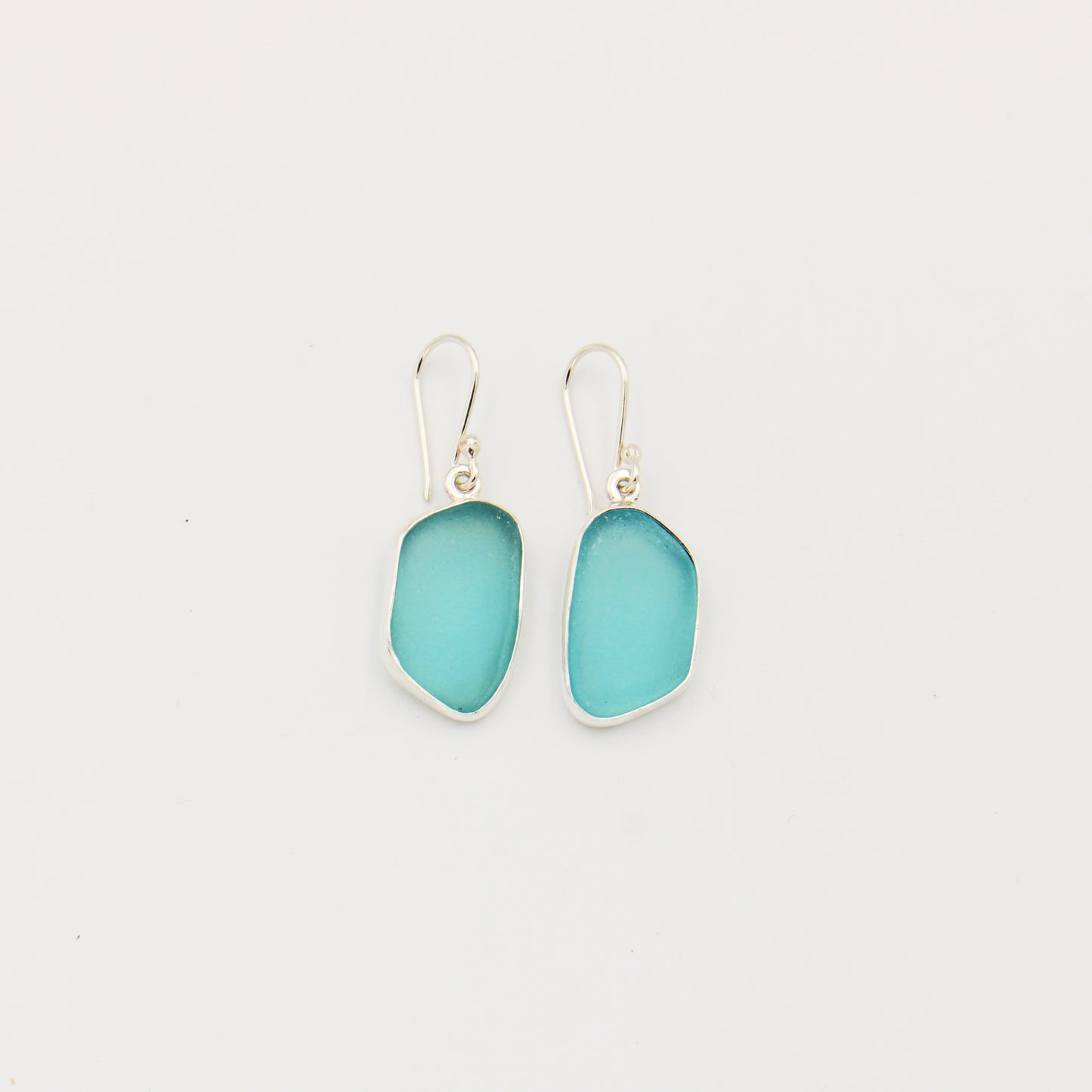 Beach Glass Ice Blue Ovoid Sterling Earrings