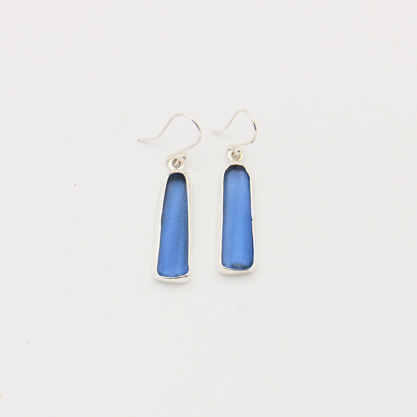 Beach Glass Blue Long Drop Sterling Earrings