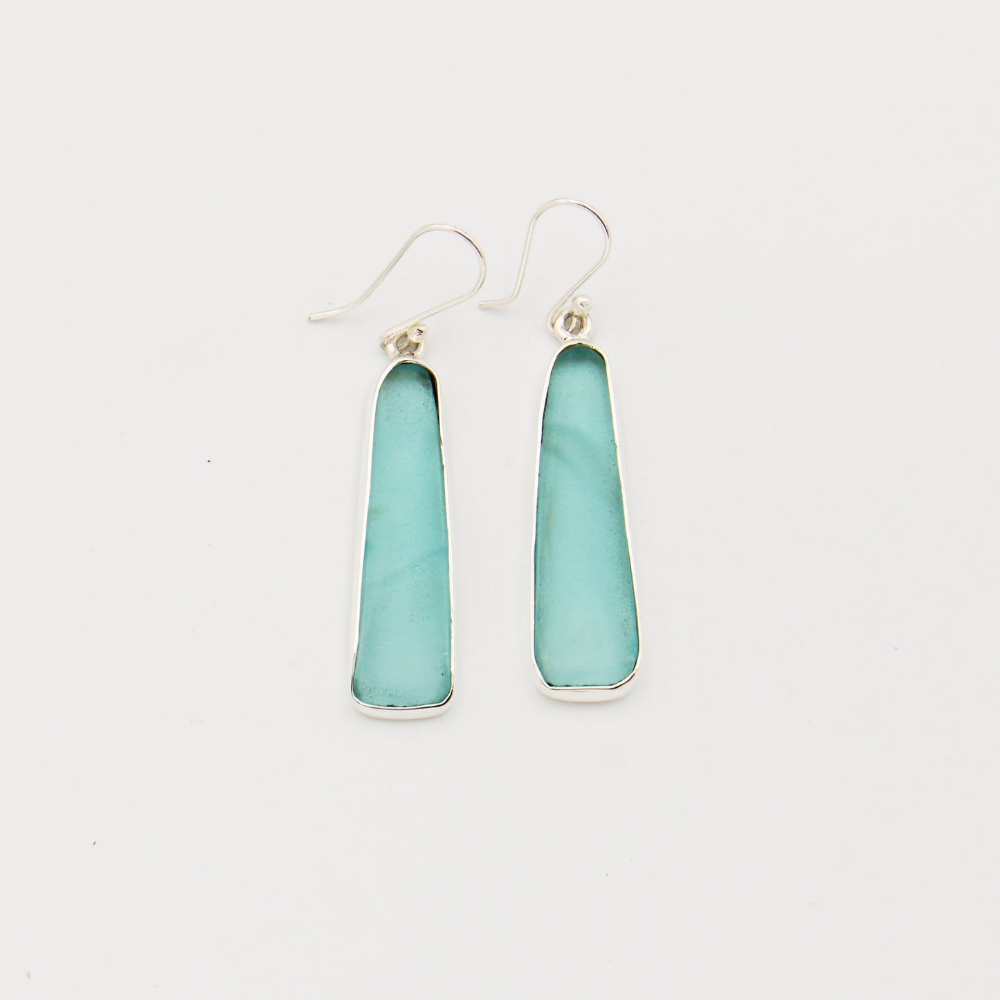 Beach Glass Ice Blue Long Drop Sterling Earrings