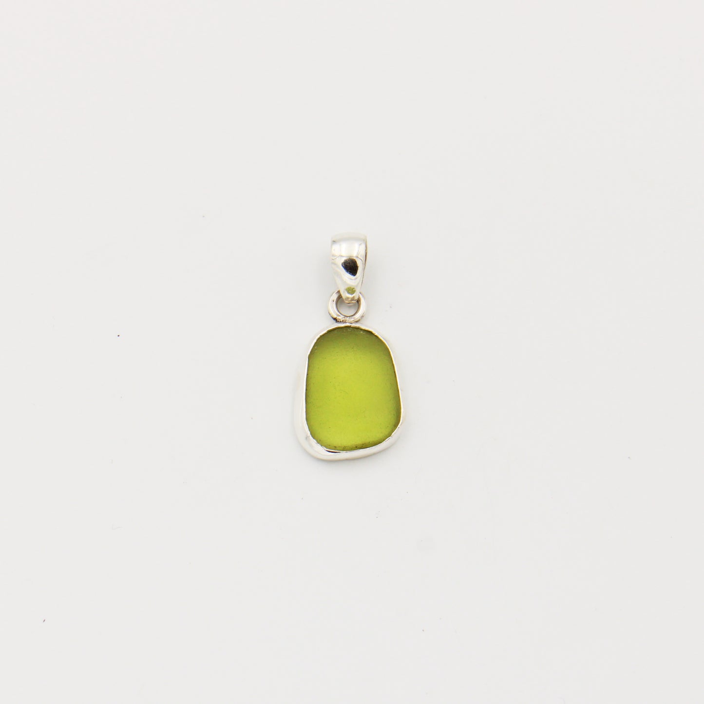 Beach Glass Ice Green Ovoid Sterling Pendant