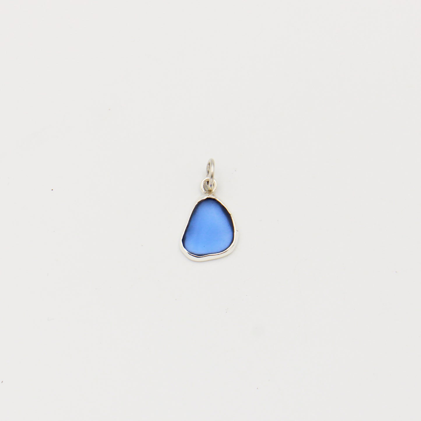 Beach Glass Blue Ovoid Sterling Pendant