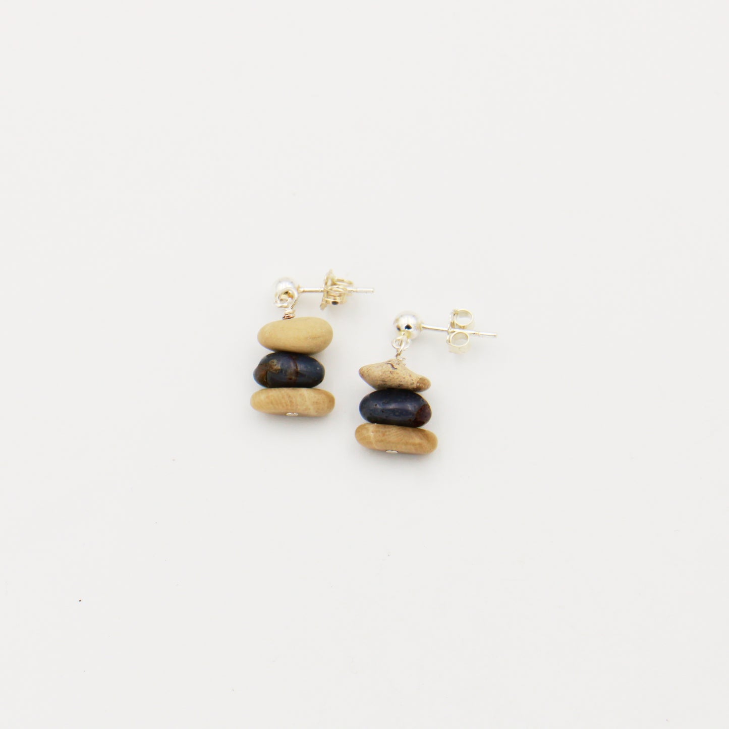 Leland Blue & Petoskey Pebble Sterling Drop Studs
