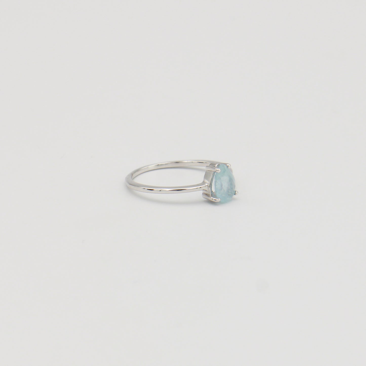 Aquamarine Dainty Pear Sterling Ring Sz 6