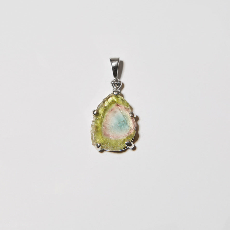 Watermelon Tourmaline Slice Sterling Pendant : 210000016934