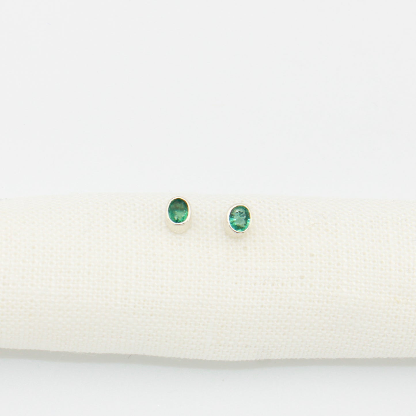Emerald Small Oval Sterling Bezel Studs