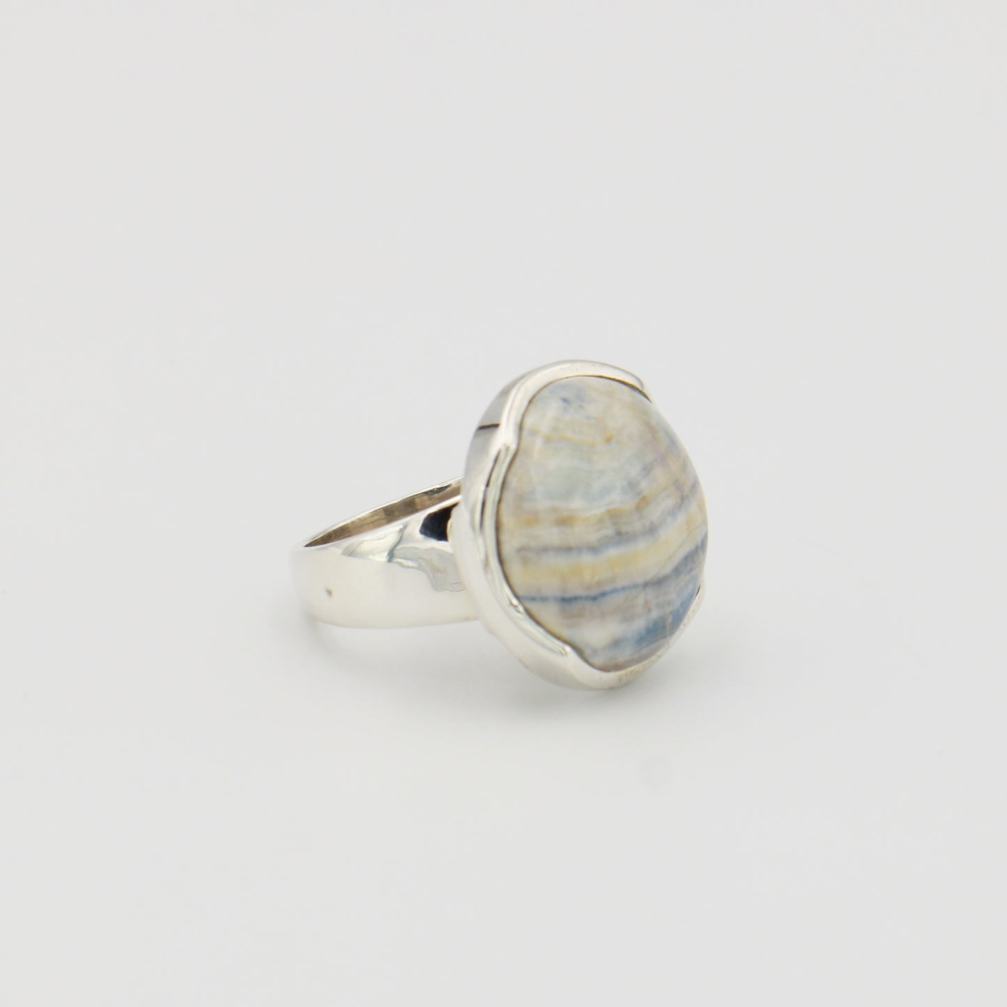 Blue Scheelite Round Sterling Ring Sz 7