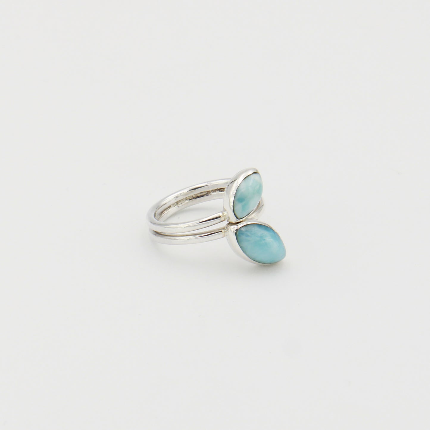 Larimar Marquis Leaves Sterling Ring Sz 8.5