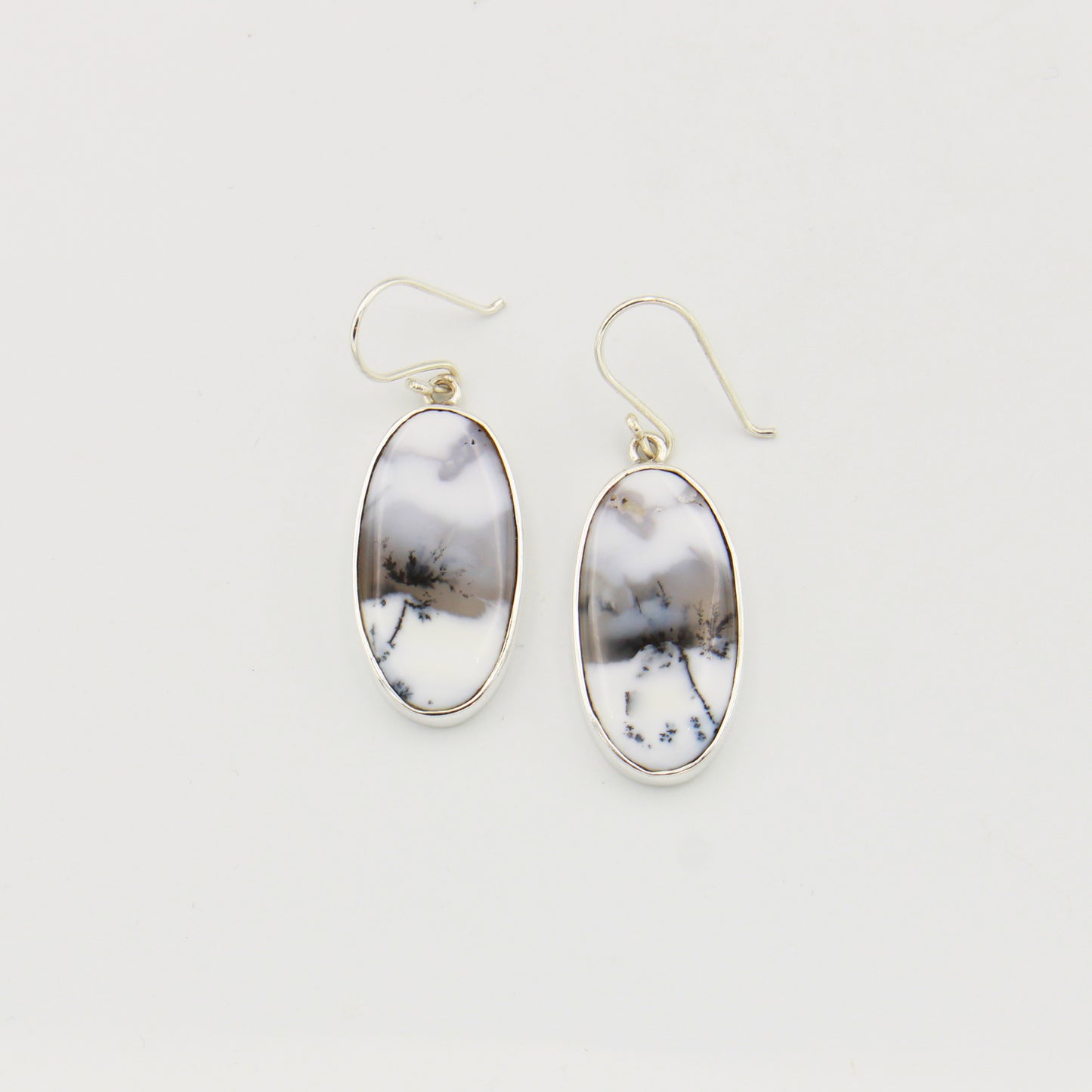 Dendritic Agate Large Oval Sterling Earrings