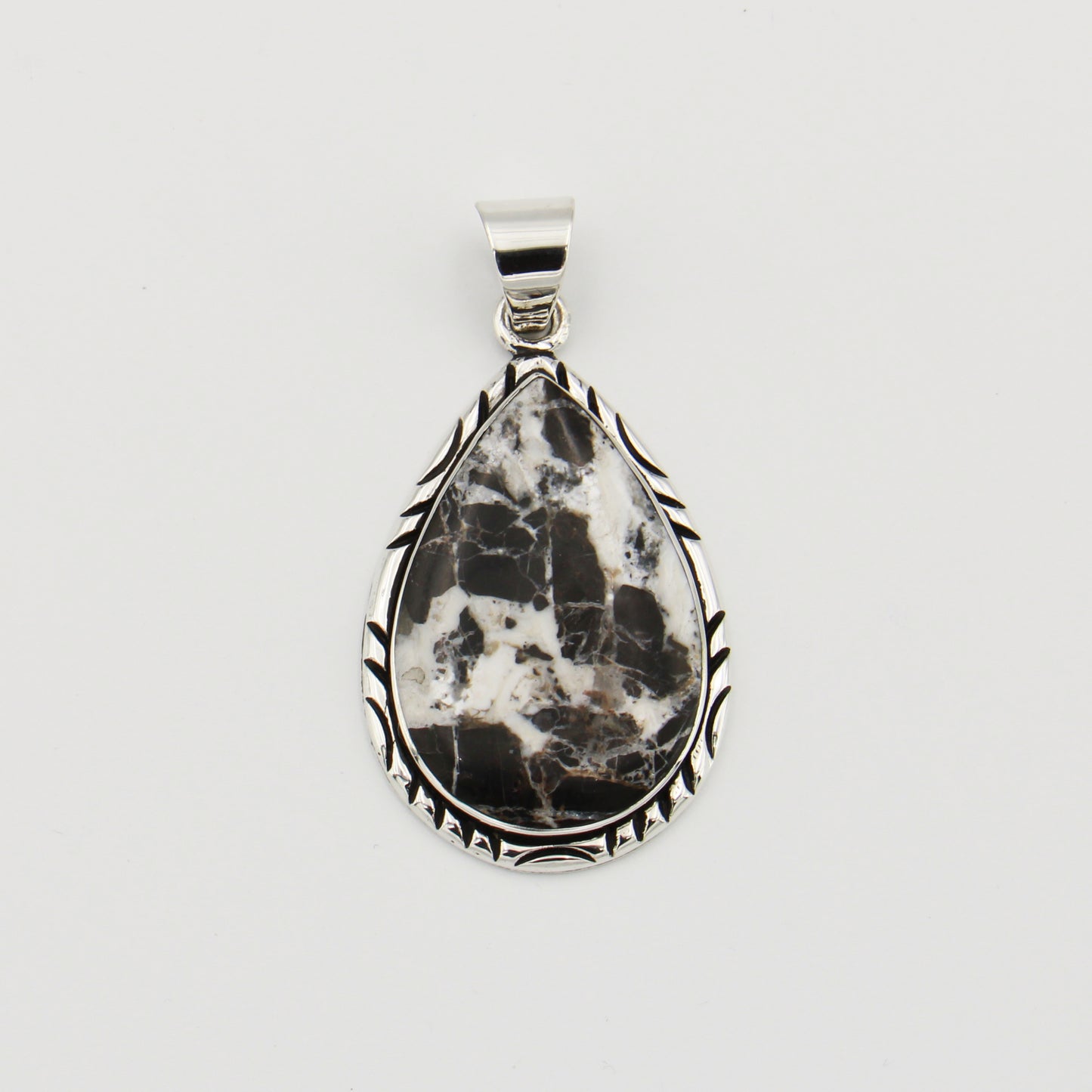 White Buffalo Large Pear Sterling Pendant