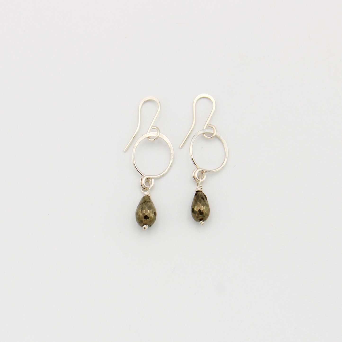 Petite Gemstone Sterling Circle Earrings Pyrite