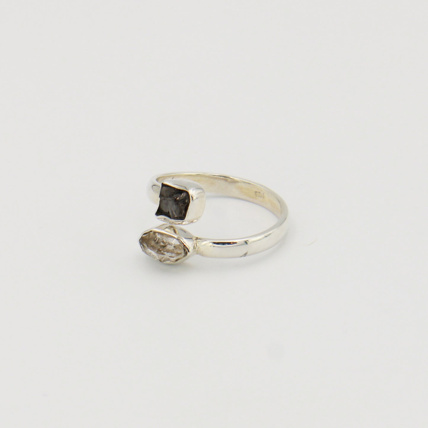 Shungite & Herkimer Sterling Bypass Ring