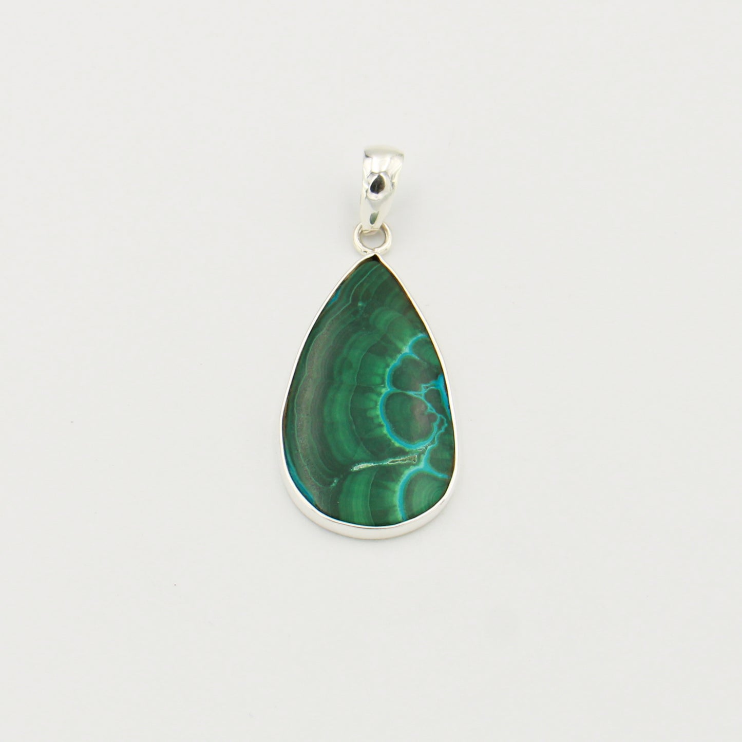 Malachite Chysocolla Large Pear Sterling Pendant