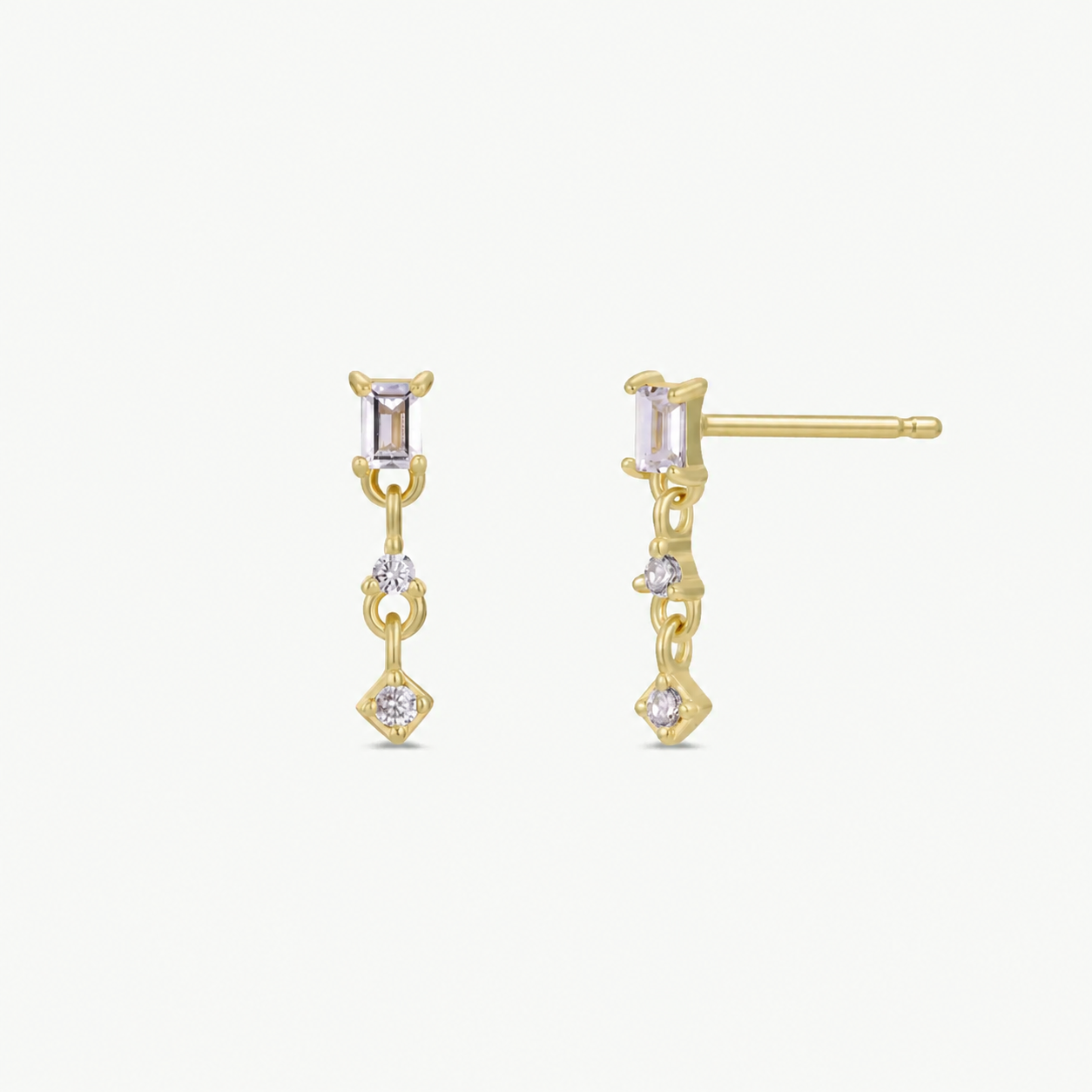 Mini Baguette CZ GP Drop Earrings