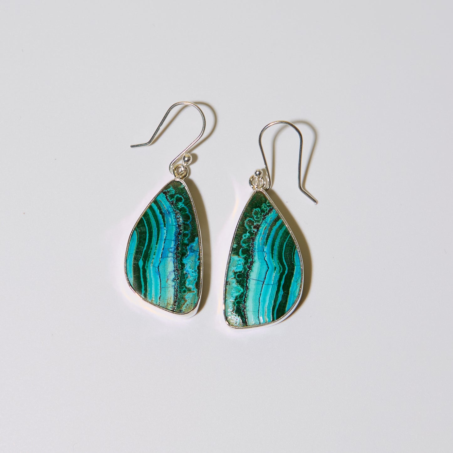 Malachite Chrysocolla Wedge Sterling Earrings