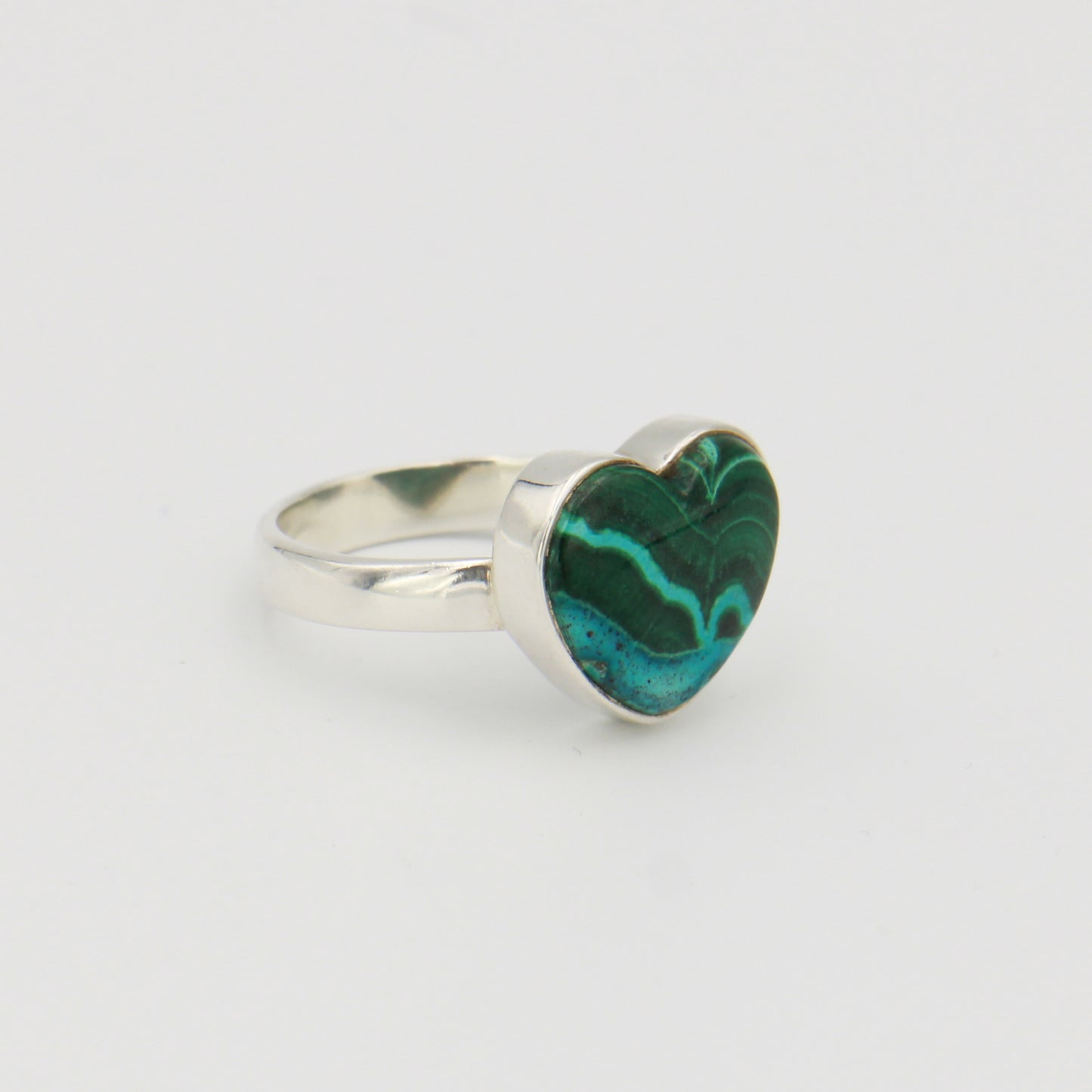 Malachite Chrysocolla Heart Sterling Ring Sz 10