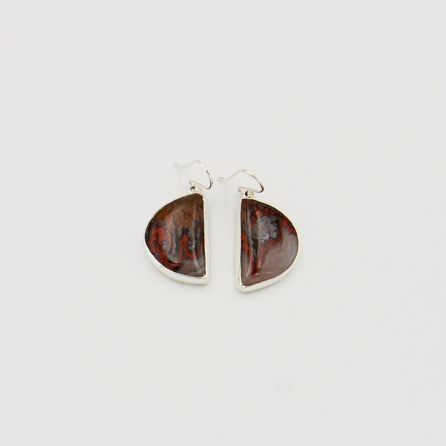Red Agate Half Circle Sterling Earrings