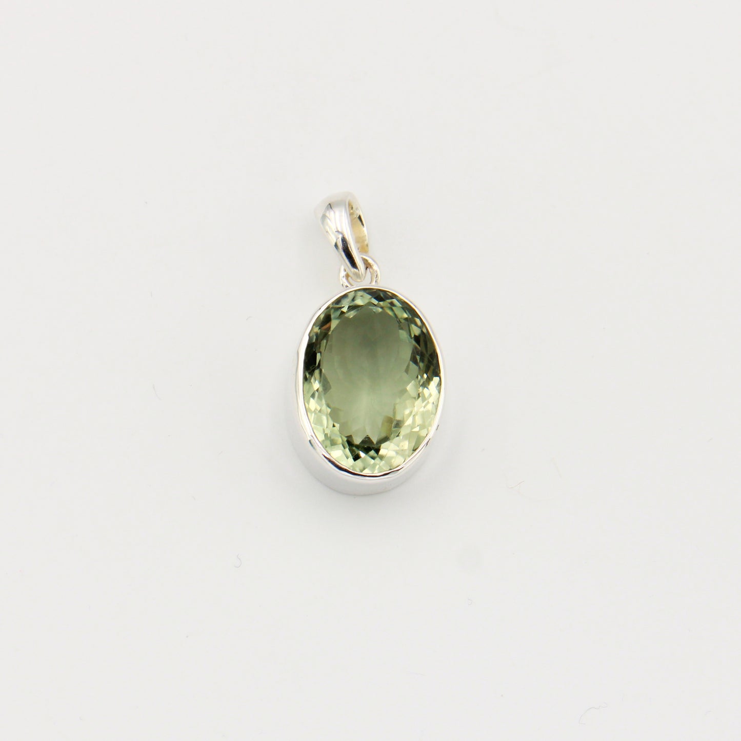 Green Amethyst Large Oval Sterling Pendant