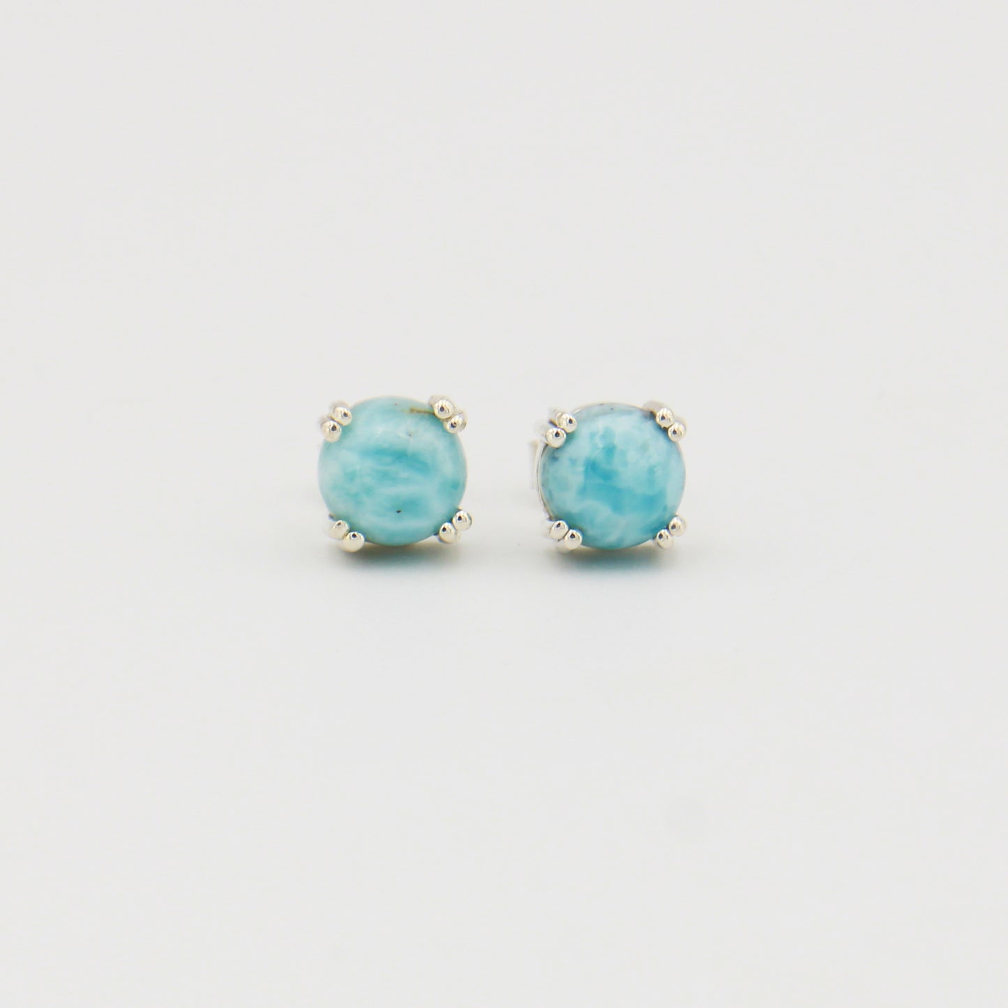 Larimar Round Double Prong Sterling Studs 8mm