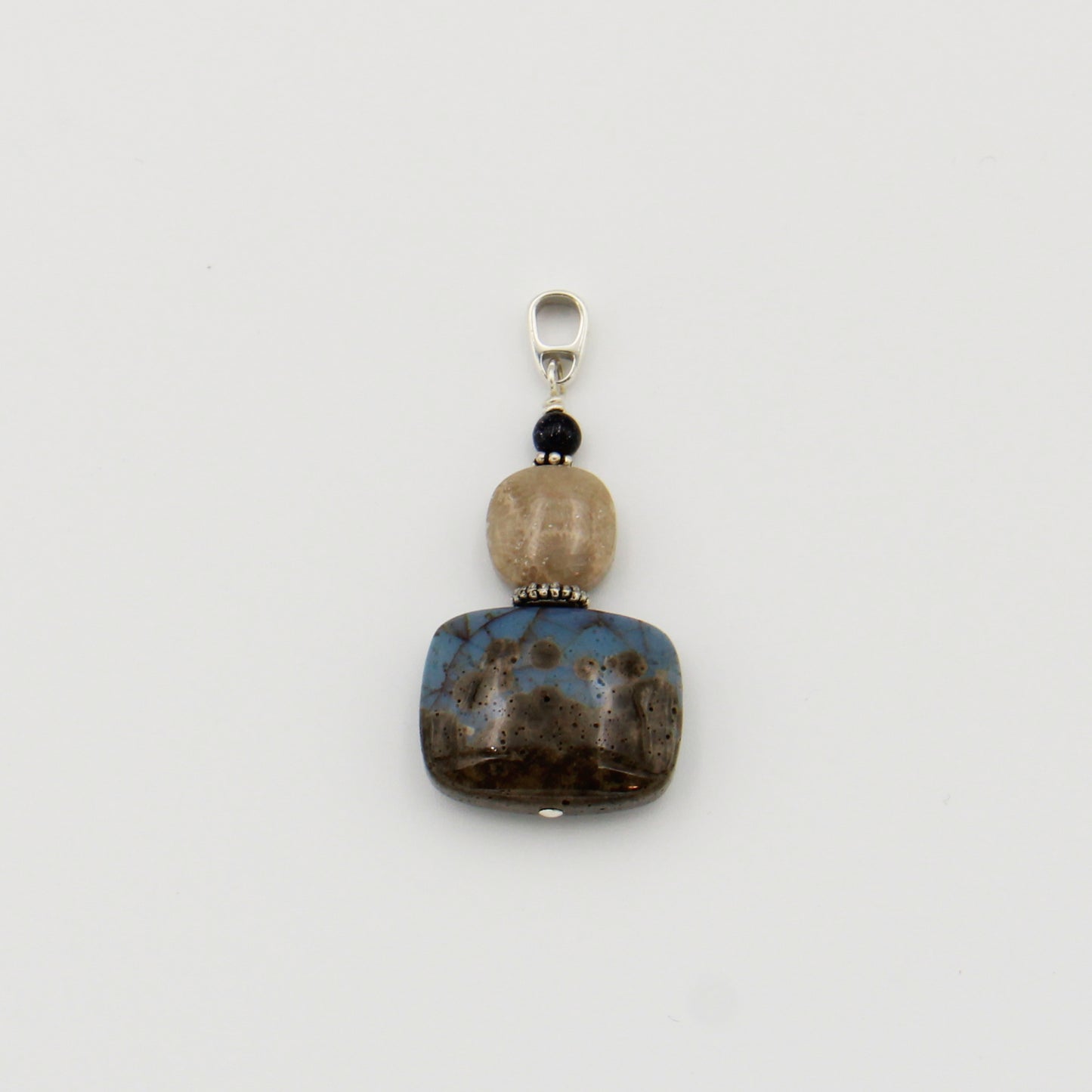 Leland Blue Rectangle & Petoskey Drilled Sterling Pendant