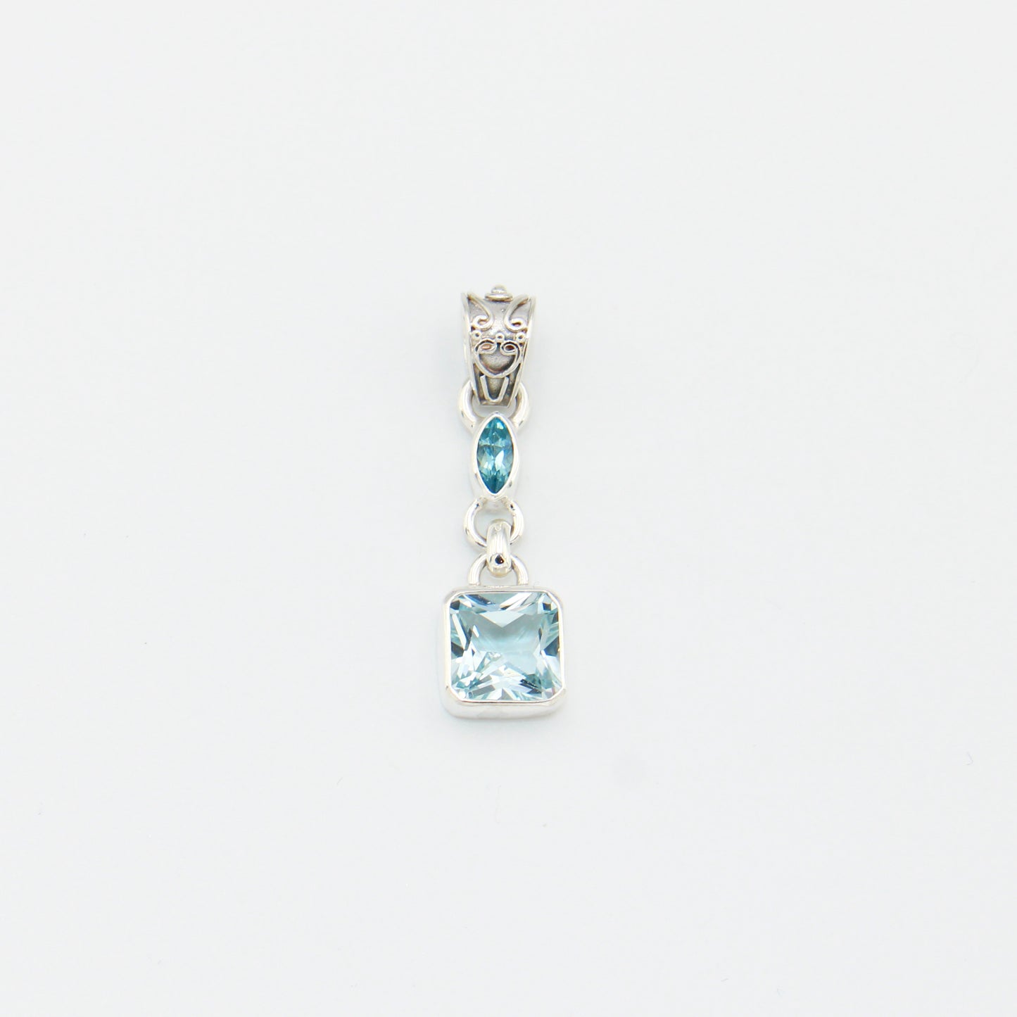 Blue Topaz Rectangle & Tiny Marquis Sterling Pendant