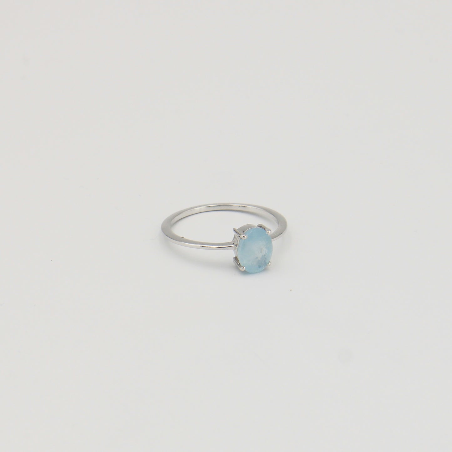 Aquamarine Dainty Oval Sterling Ring Sz 8