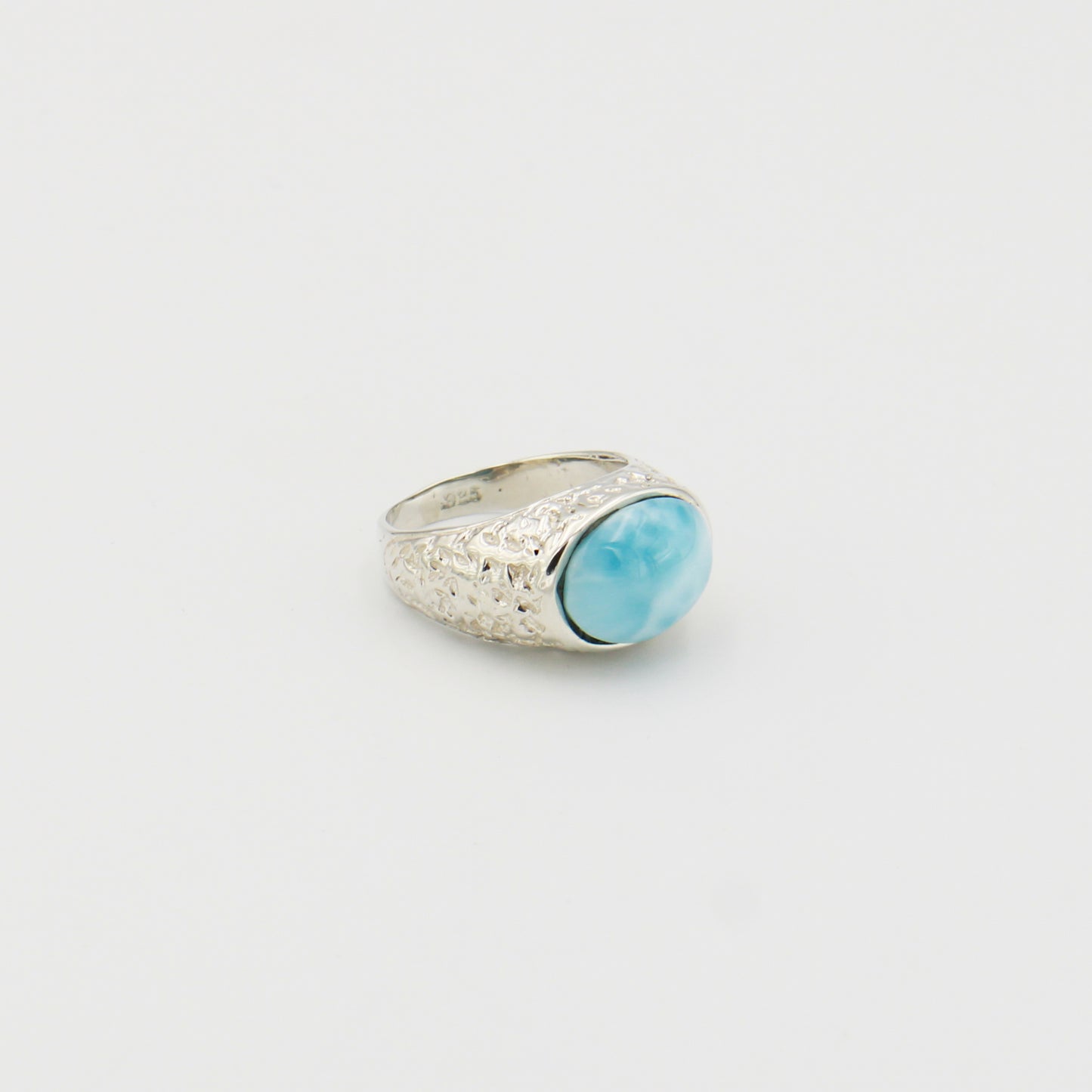 Larimar Wide Oval Textured Sterling Ring Sz 8