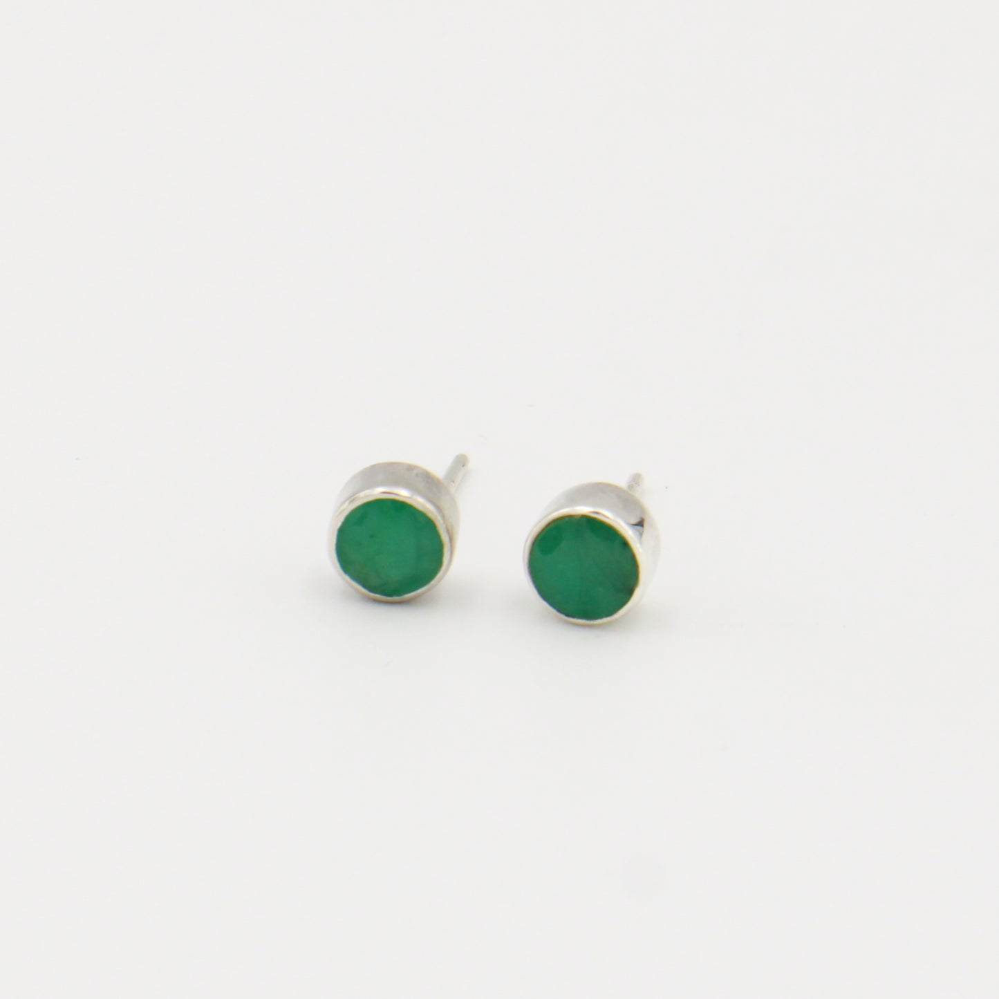 Emerald Round Bezel Sterling Studs